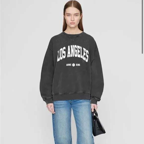 Anine Bing Black Crewneck Sweater with Los Angeles Print - Picture 2 of 3